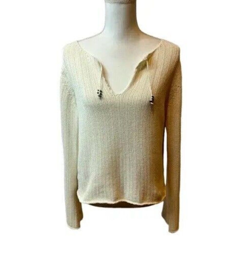 Tommy Bahama Women's L Large Off White Summer Sweater Bell Sleeve Open Knit